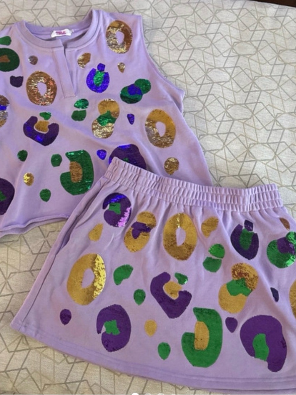 Lilac Sequin Mardi Gras Sleeveless Top & Skirt Set